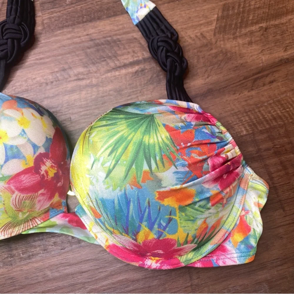 Victoria’s Secret Miraculous Bombshell Bikini Swim Top Tropical Push-up Size 36C - Picture 4 of 13